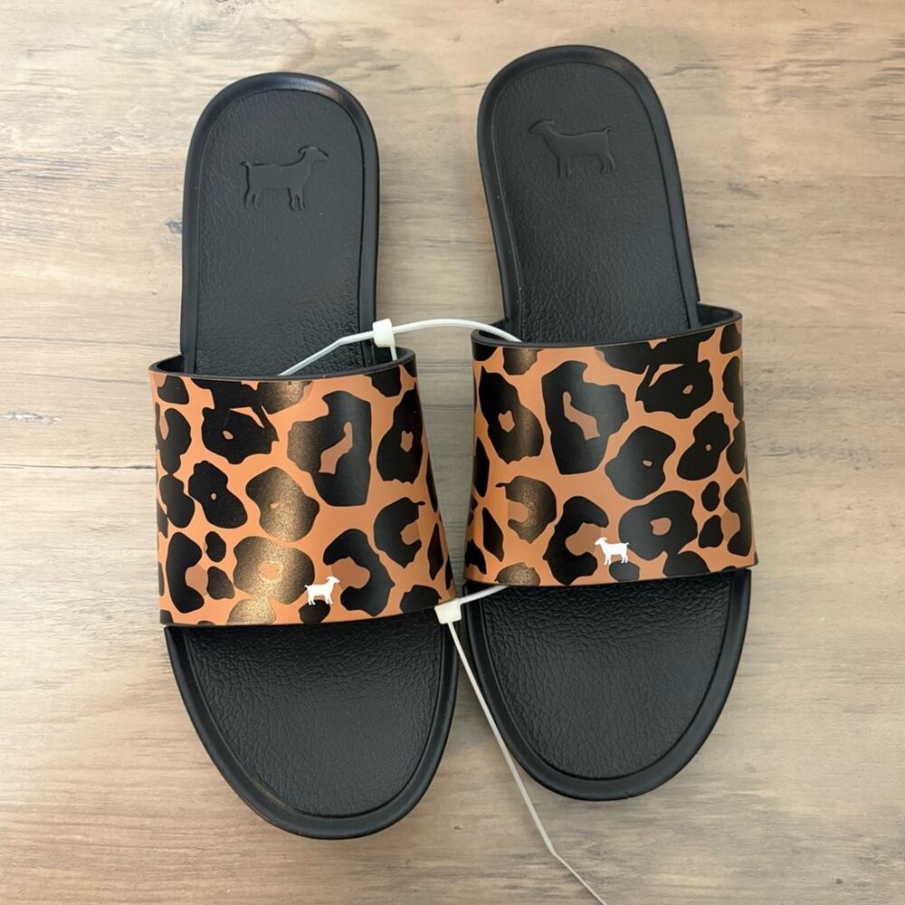 NWOT GOATS Women’s Slide Sandals Cheetah Print Black Size 8